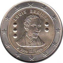 2€ Bélgica 2009 "Bicentenario del nacimiento de Louis Braille"